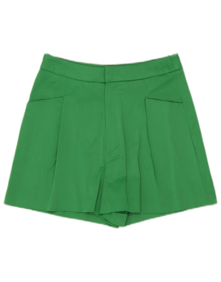Zara Mujer Shorts Casuales De Cintura Alta Small W26 Poliéster Verde