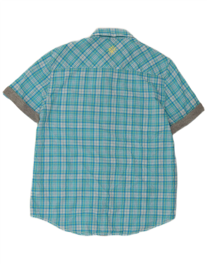 Puma Camisa De Manga Corta Para Hombre De Algodón A Cuadros Azul Grande