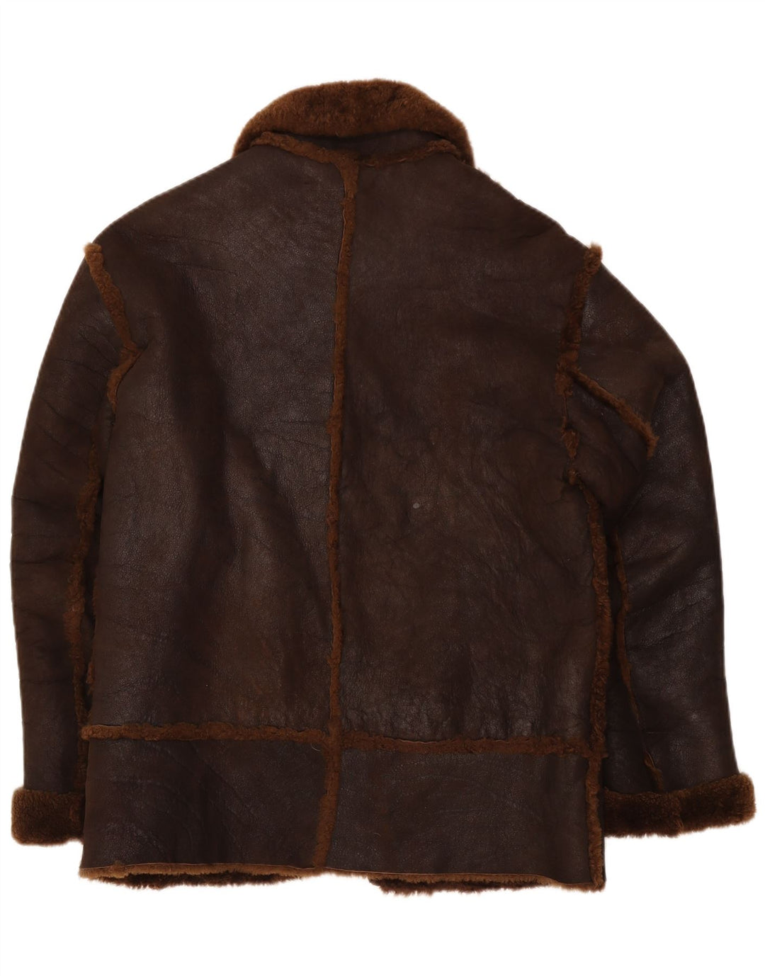 Vintage hombres shearling chaqueta IT 50 cuero marrón grande