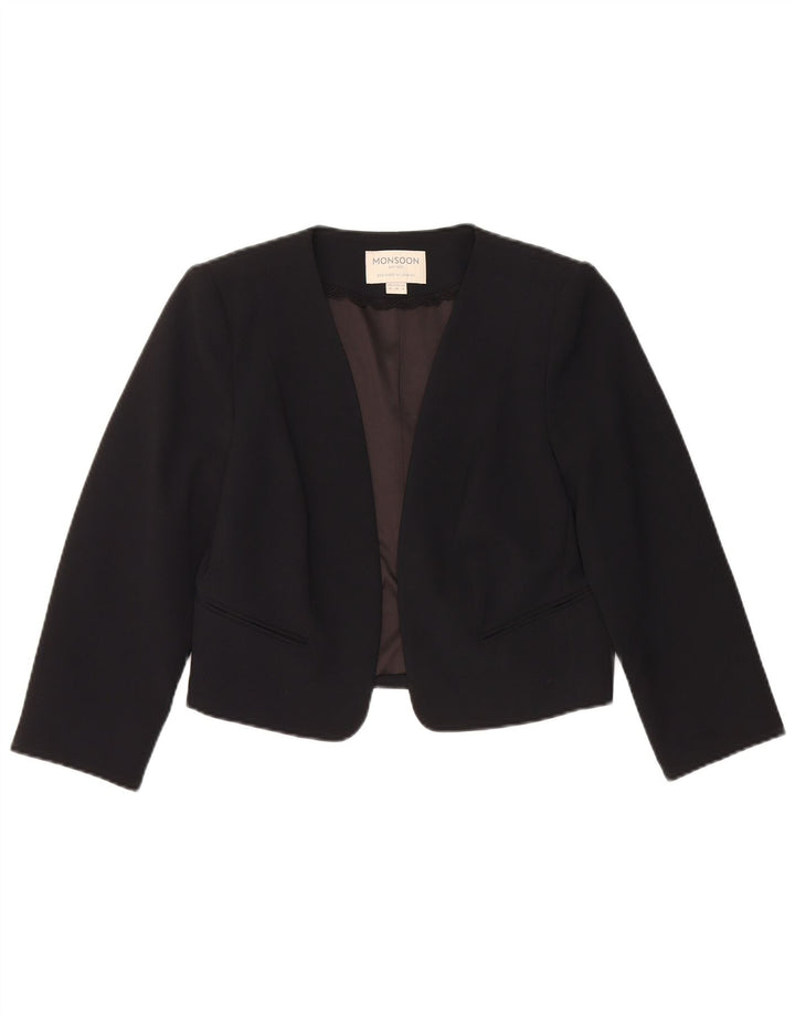 Monsoon Chaqueta tipo blazer abierta corta para mujer UK 40 Small Poliéster negro