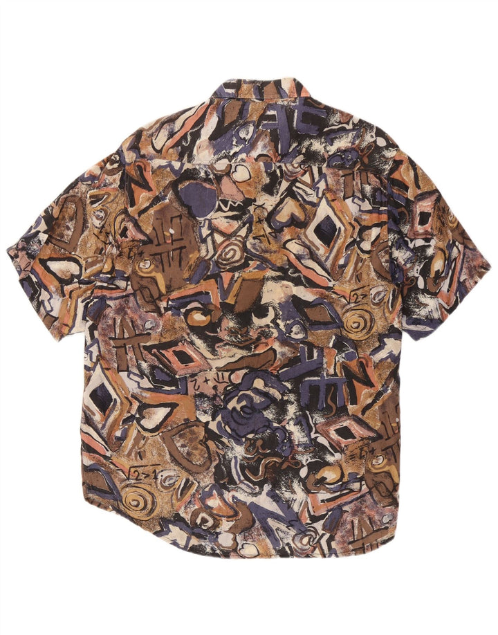 Vintage hombres patrón abstracto camisa de manga corta medio multicolor