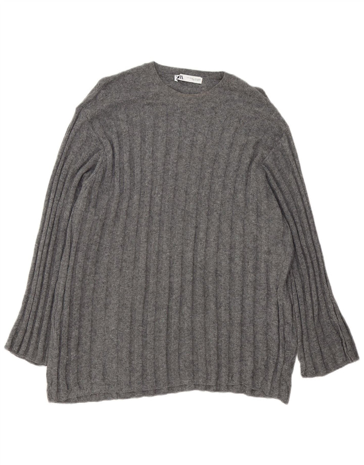 Zara Suéter Largo De Cuello Redondo De Gran Tamaño para Mujer UK 46 Grande Gris