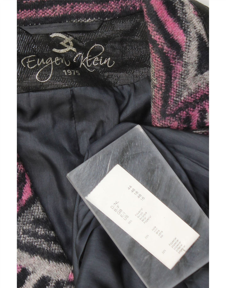 Vintage mujer 3 botones Blazer chaqueta Reino Unido 18 XL rosa geométrico poliacrílico