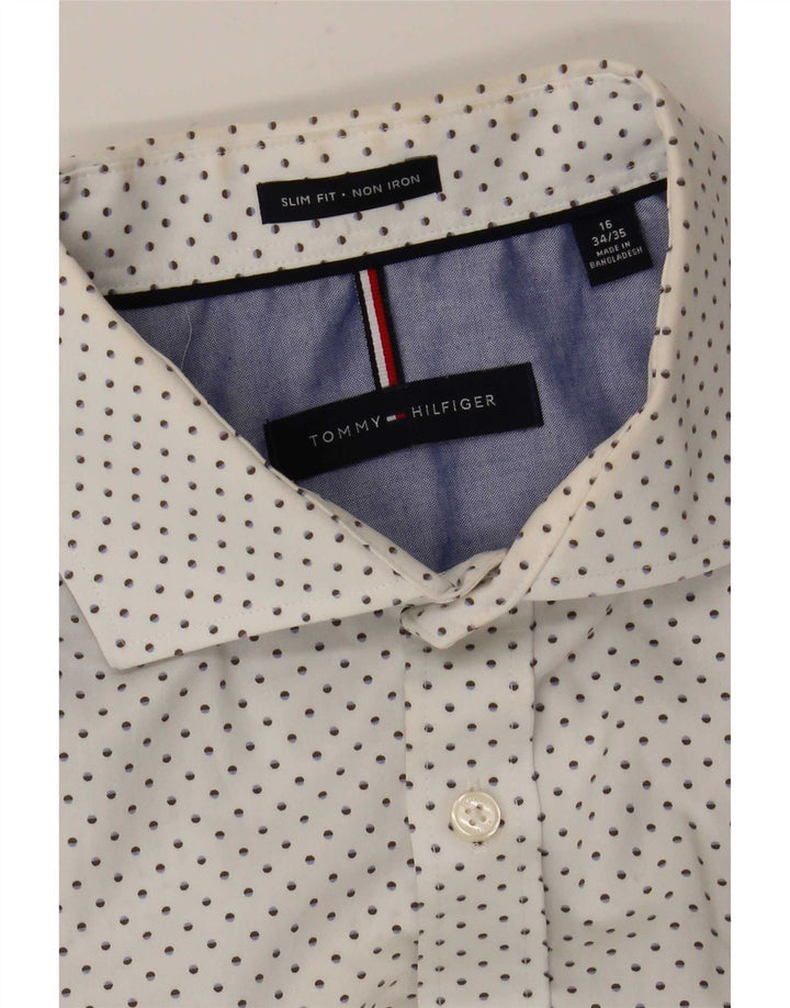 Tommy Hilfiger Camisa Slim Fit para Hombre Talla 16 Grande Blanco Manchado