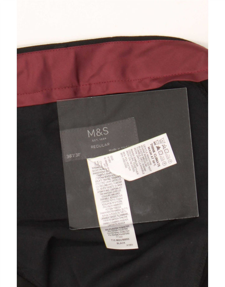 Marks & Spencer Pantalón de traje regular para hombre W38 L31 Poliéster negro