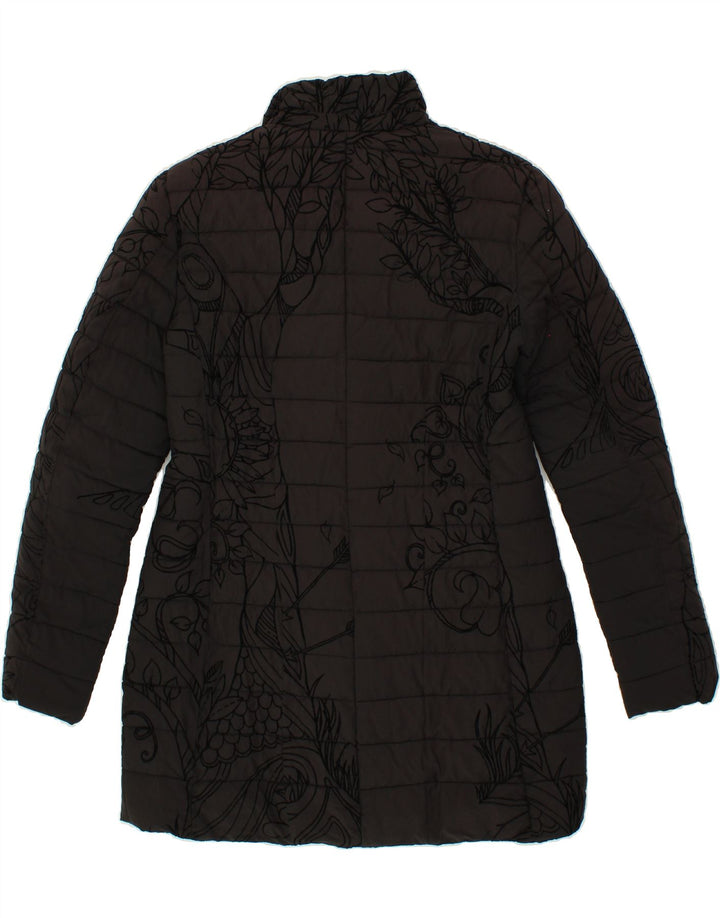 DESIGUAL Womens Abstract Pattern Padded Coat EU 40 Medium Black Polyester Vintage Desigual and Second-Hand Desigual from Messina Hembry 