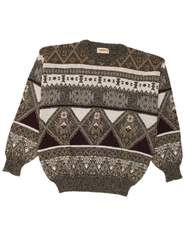 Vintage hombres cuello redondo jersey suéter IT 42/44 grande gris geométrico
