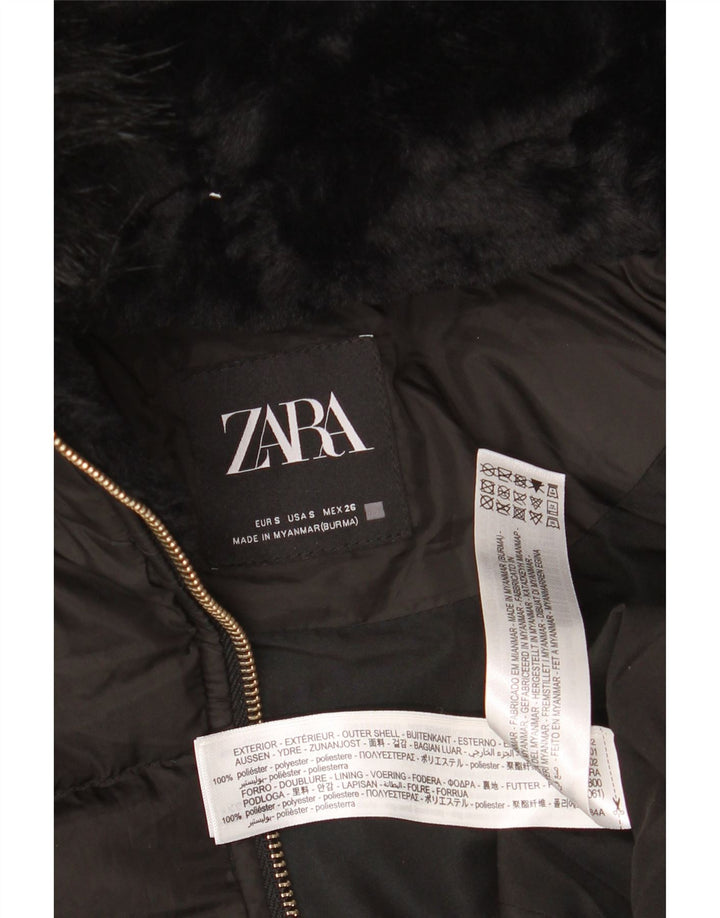 Zara Mujer Chaqueta Acolchada Con Capucha UK 10 Small Poliéster Negro