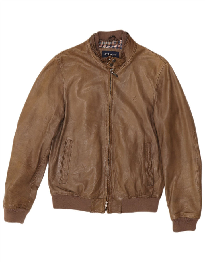 Jeckerson Chaqueta Bomber de Cuero para Hombre UK 36 Small Brown Leather
