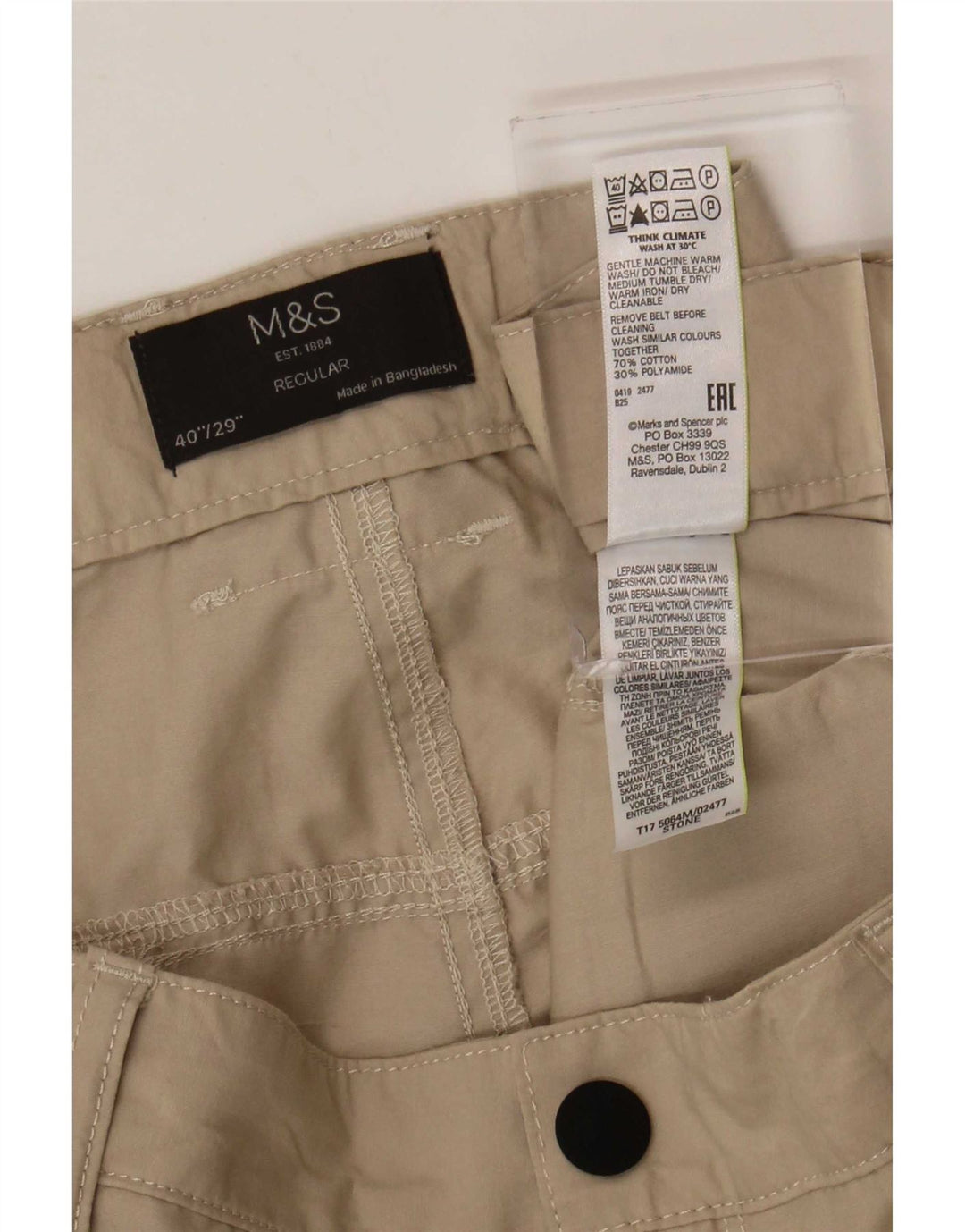 Marks & Spencer Pantalones cargo de corte regular para hombre W40 L29 Algodón beige