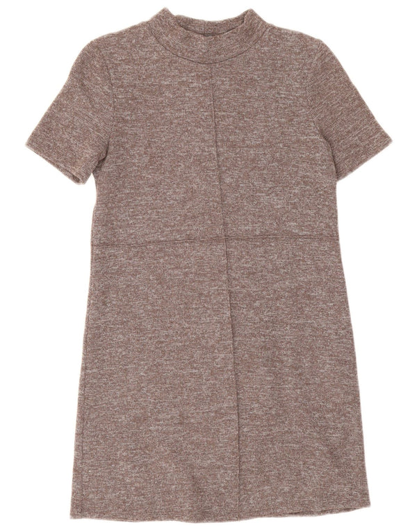 Zara Vestido recto para mujer UK 10 Small Marrón Poliéster moteado