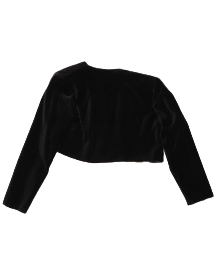 Vintage mujer terciopelo abierto chaqueta bolero Reino Unido 14 poliéster negro medio