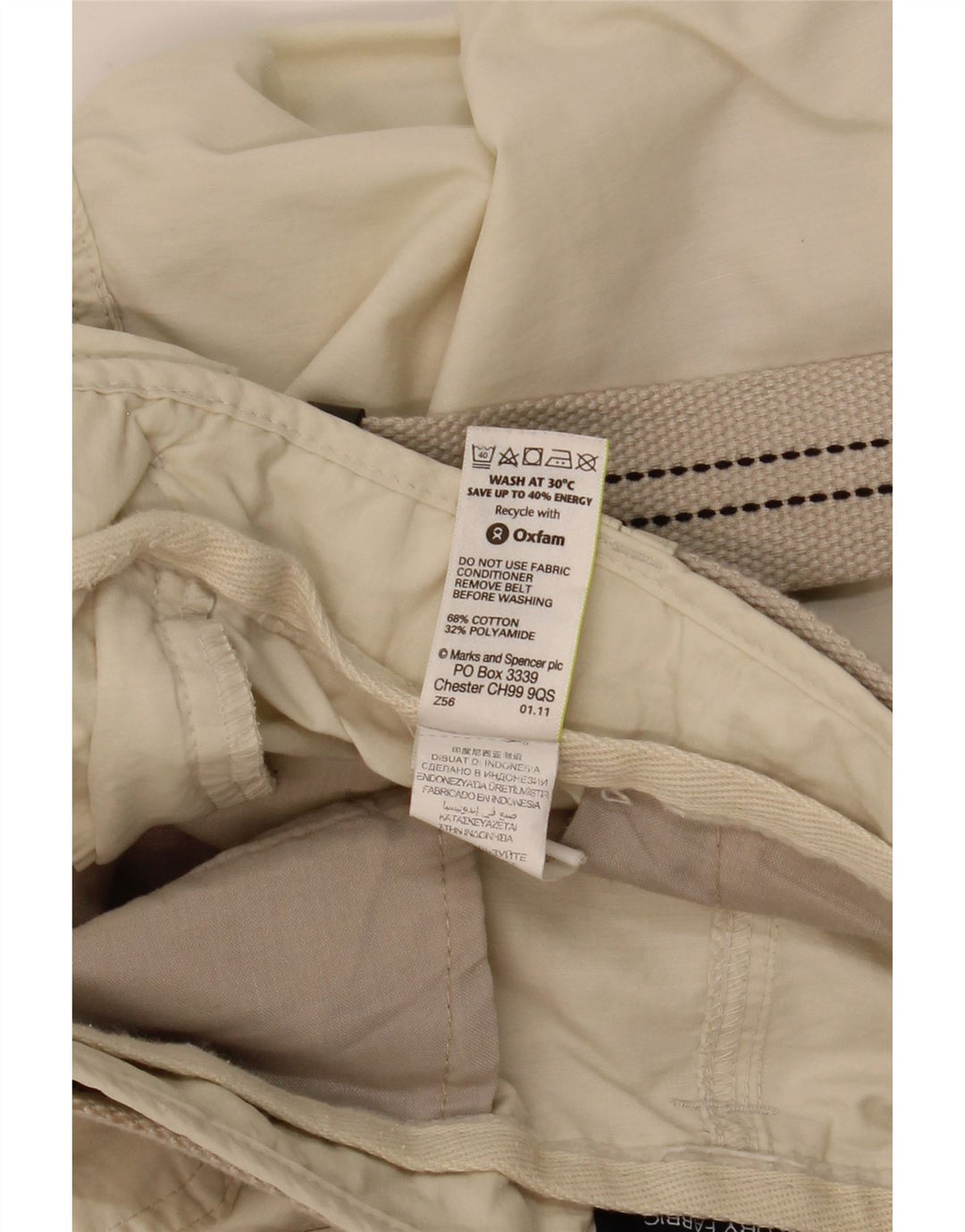 MARKS & SPENCER Bermudas tipo cargo para hombre W38 XL Algodón beige