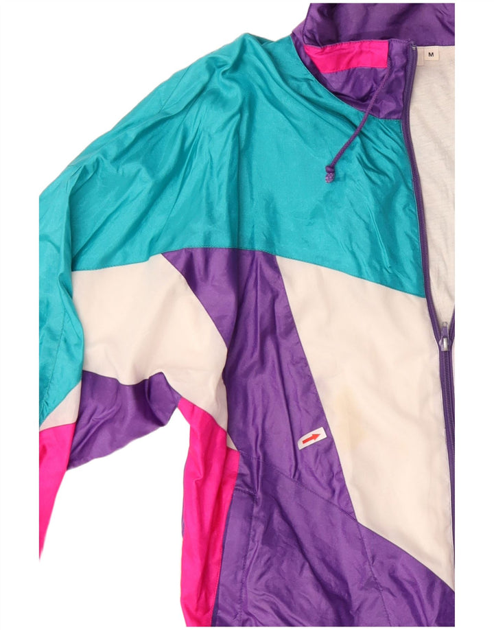 Vintage hombres chándal top chaqueta mediana multicolor colorblock 80s