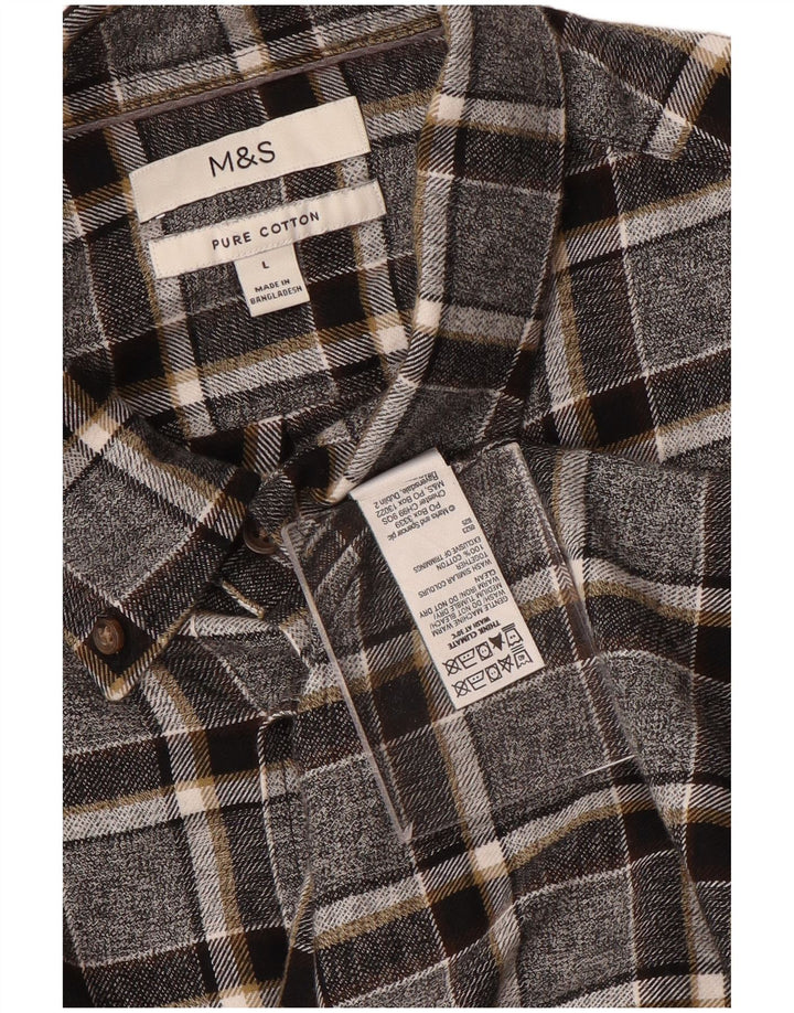 Marks & Spencer Camisa de franela para hombre Algodón a cuadros grises grandes