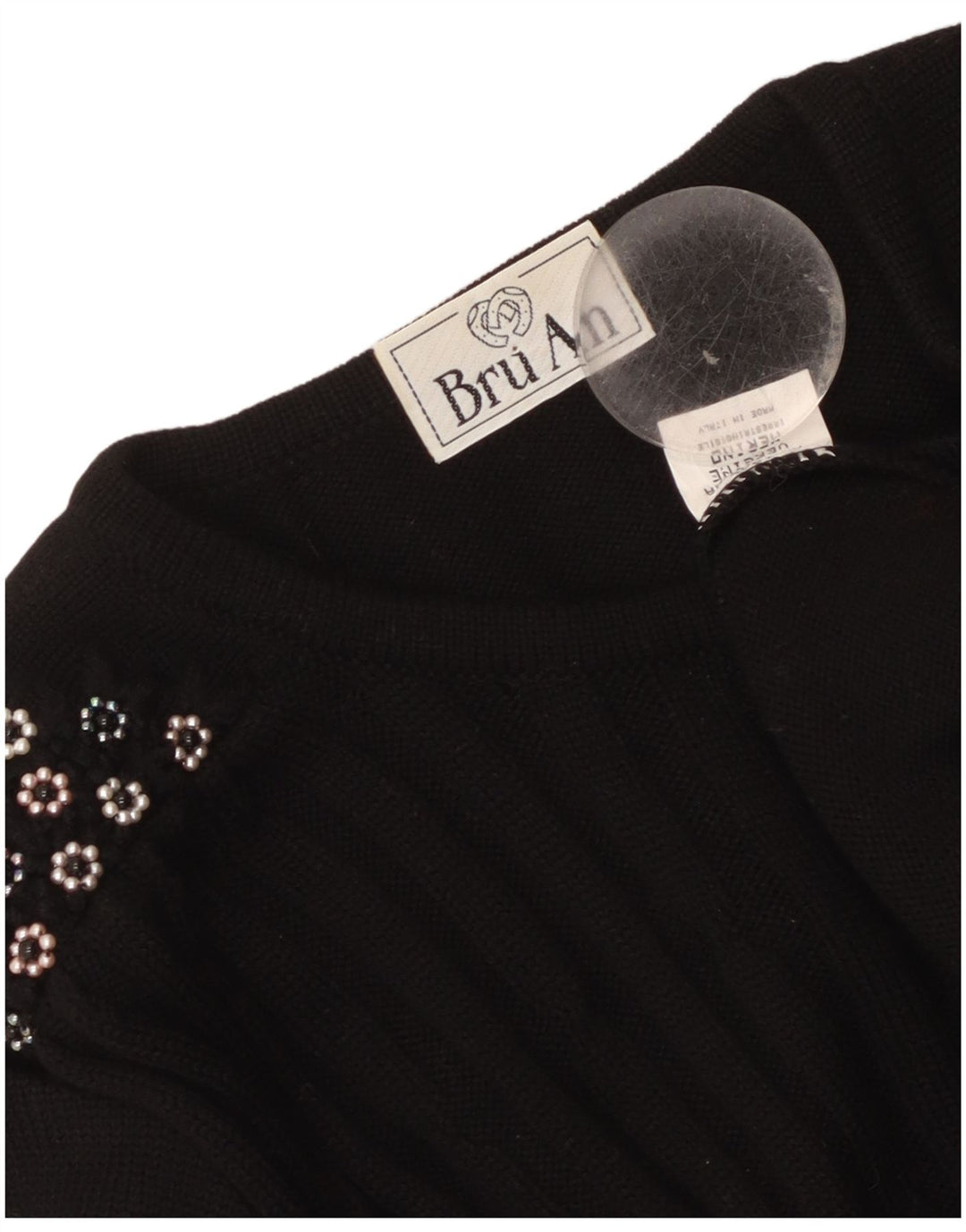 Vintage mujer Cardigan suéter Reino Unido 14 lana virgen negra mediana