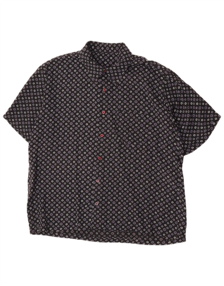 Vintage hombres camisa de manga corta medio negro geométrico