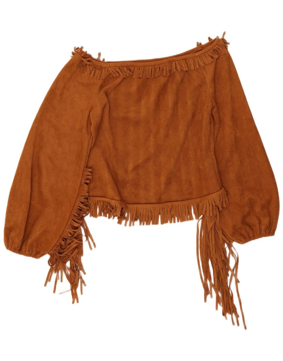 Vintage mujer crop off hombro top Reino Unido 12 poliéster marrón medio