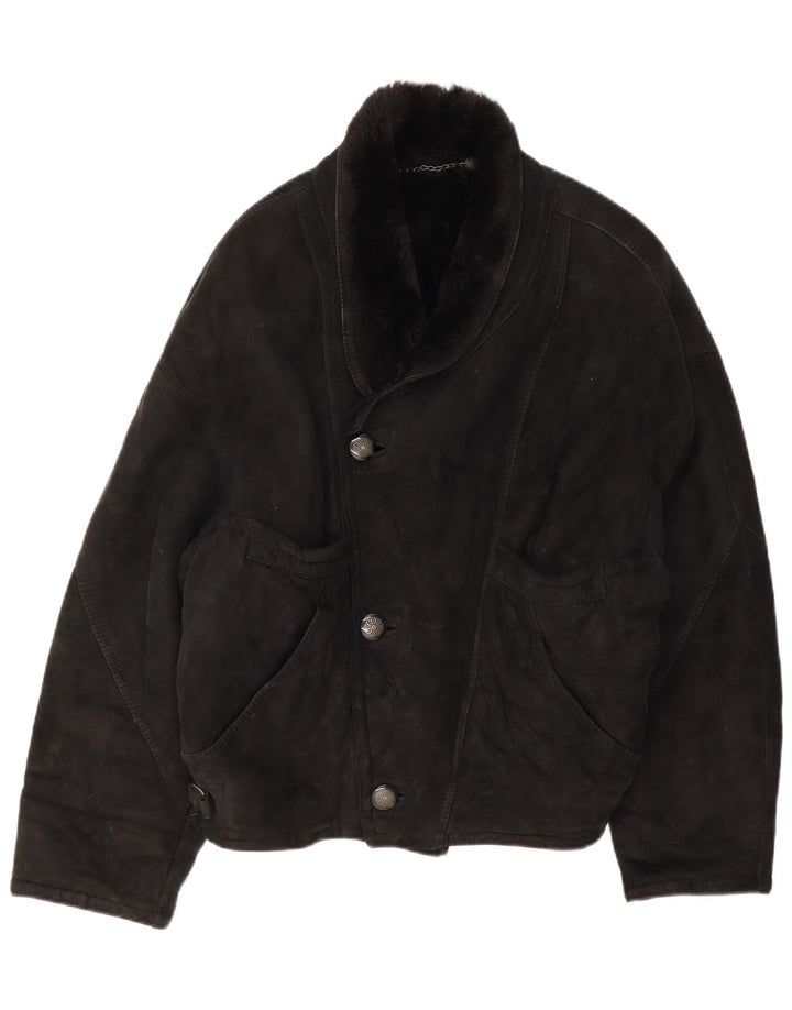 Vintage hombres shearling chaqueta IT 50 grande negro shearling