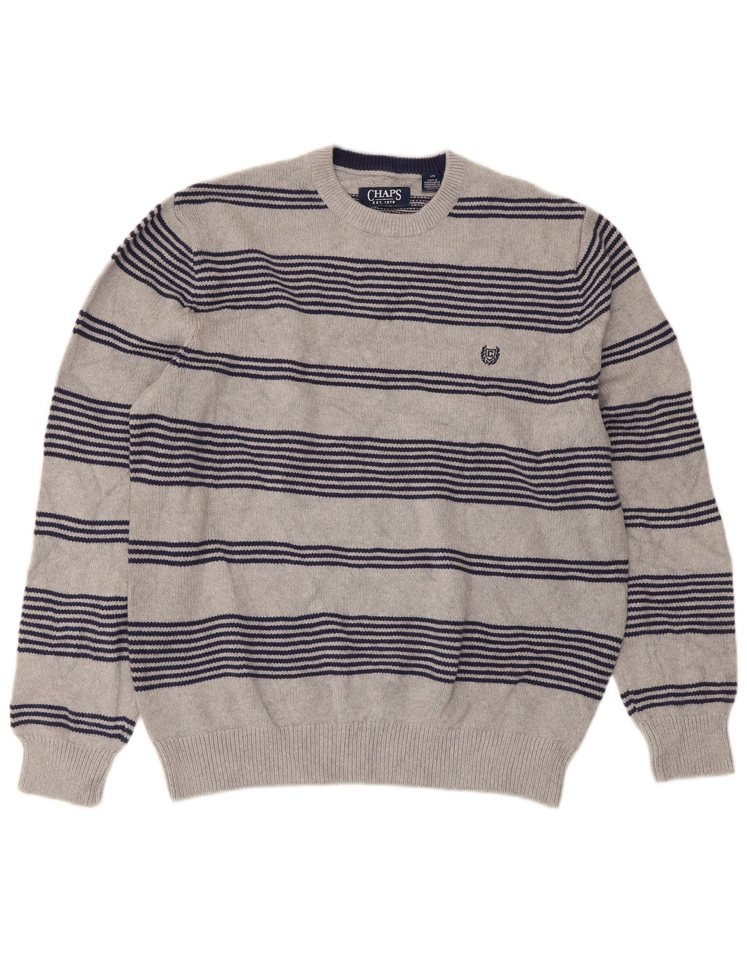 Chaps Suéter tipo jersey con cuello redondo y ajuste regular para hombre Algodón a rayas gris grande