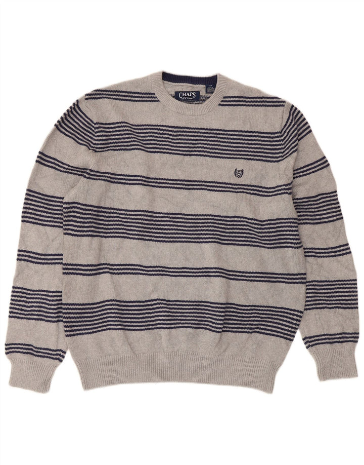 Chaps Suéter tipo jersey con cuello redondo y ajuste regular para hombre Algodón a rayas gris grande
