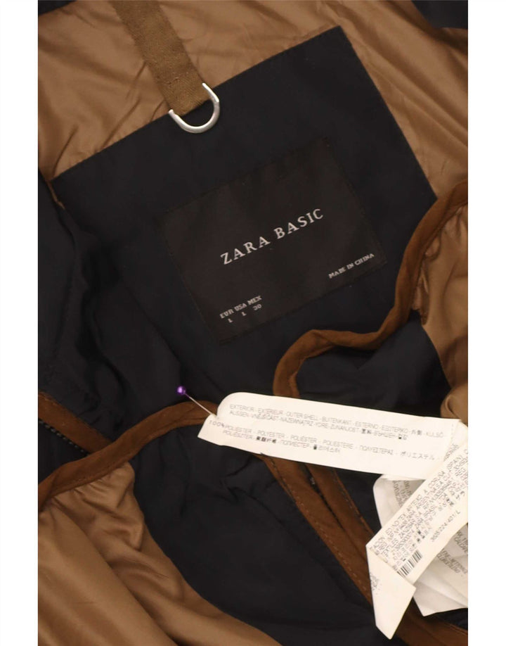 Zara Mujer Chaqueta Acolchada UK 40 Grande Poliéster Azul Marino