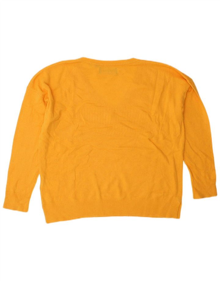 SUPERDRY Suéter tipo jersey de gran tamaño con cuello en V para mujer UK 10 Small Yellow Wool