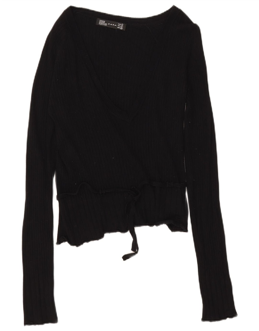 Zara Mujer Top Manga Larga UK 44 Grande Rayón Negro