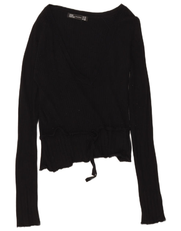 Zara Mujer Top Manga Larga UK 44 Grande Rayón Negro