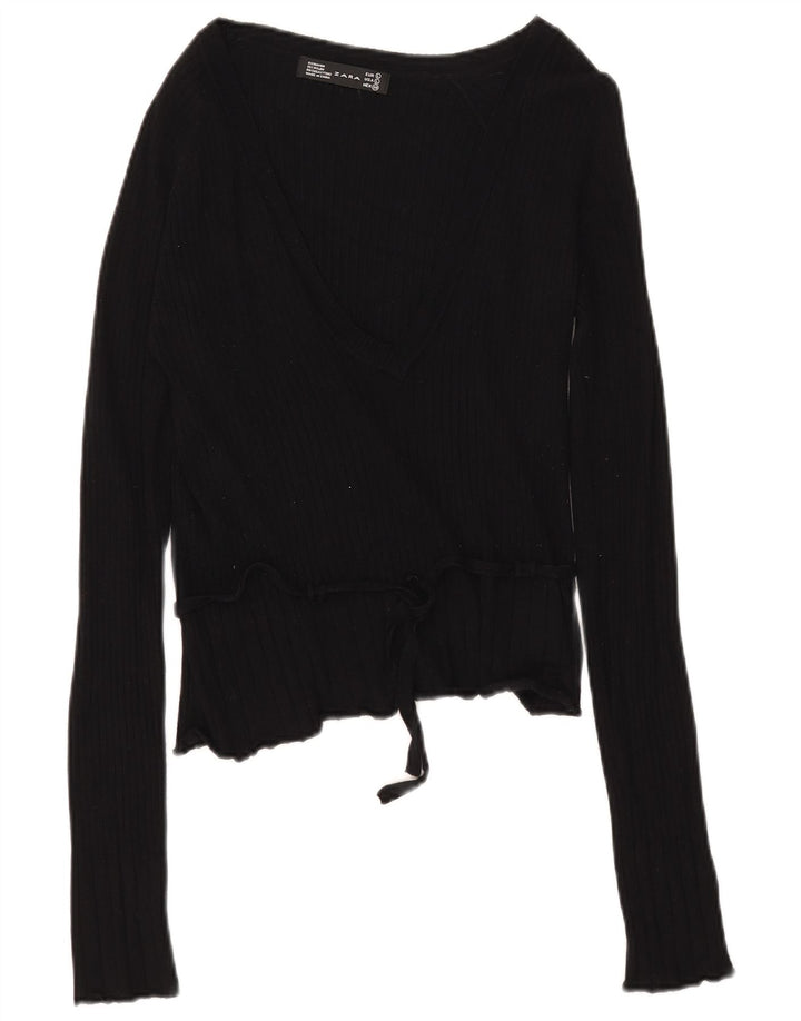 Zara Mujer Top Manga Larga UK 44 Grande Rayón Negro