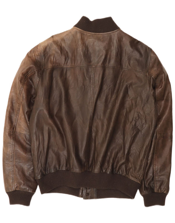Minoronzoni 1953 Chaqueta de cuero para hombre UK 42 XL Cuero marrón