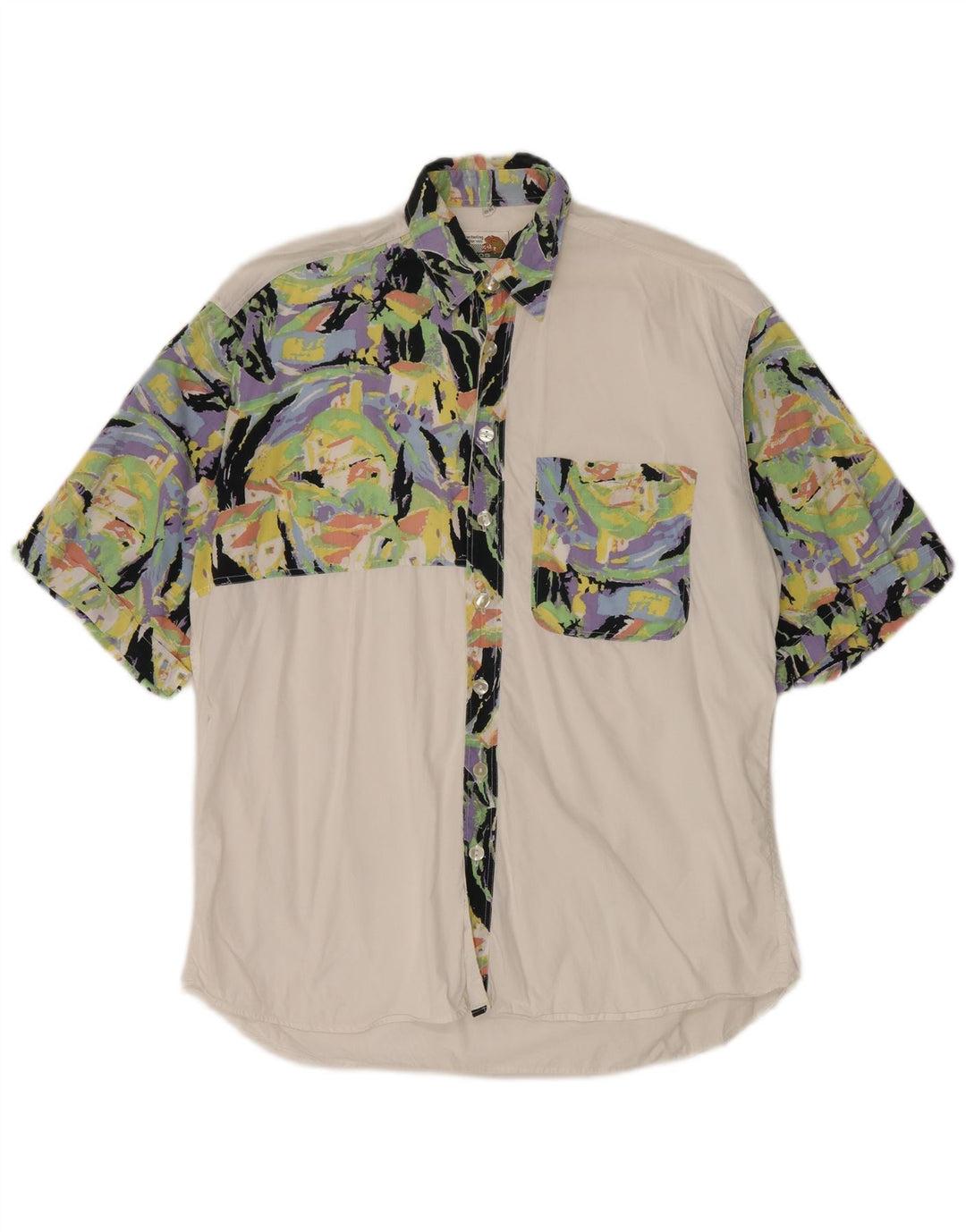 Camisa de manga corta para hombre Le Frog Talla 39 40 Medium Blanco Colorblock