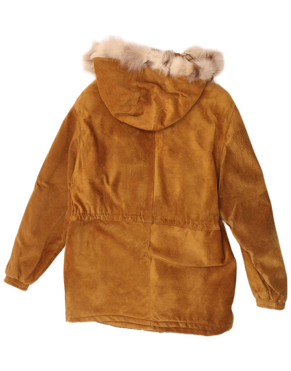 Vintage mujer con capucha ante Parka chaqueta IT 44 cuero marrón medio invierno