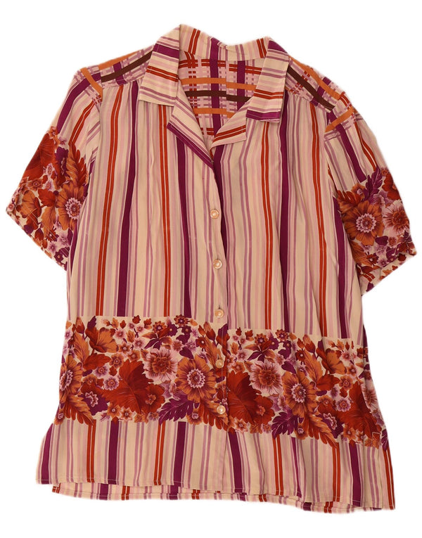 Vintage mujer camisa de manga corta Reino Unido 18 XL multicolor floral