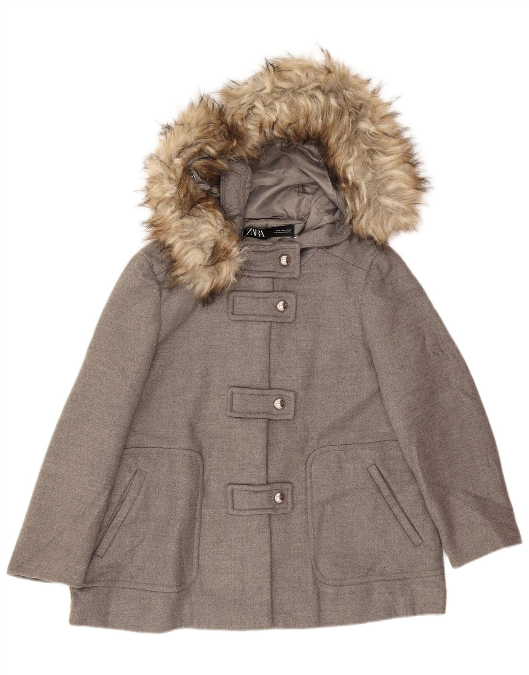 Zara Mujer Abrigo Con Capucha UK 44 Viscosa Gris Medio