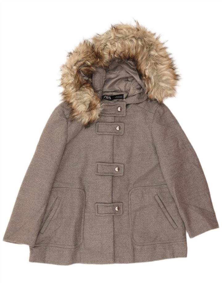 Zara Mujer Abrigo Con Capucha UK 44 Viscosa Gris Medio
