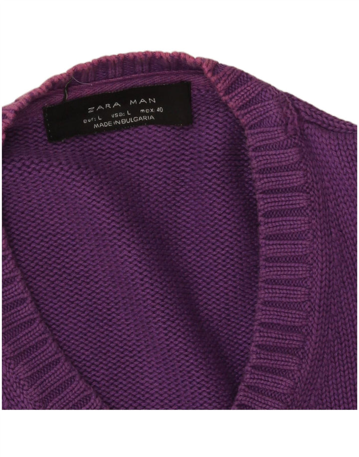 Zara Hombre Jersey Con Cuello En V Jersey Grande Púrpura