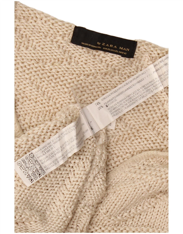 Zara Hombre Jersey Con Cuello En V Jersey XL Acrílico Beige