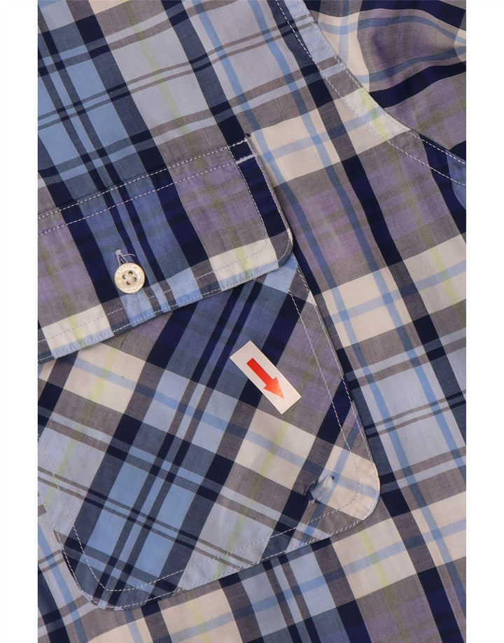 Nautica Camisa de manga corta para hombre de algodón a cuadros azules grandes
