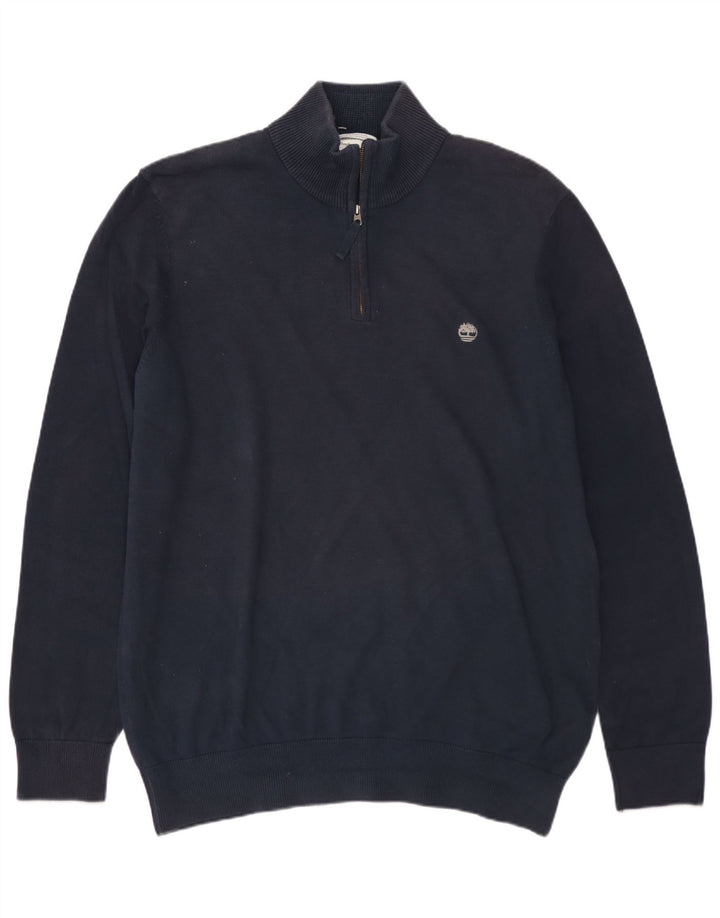 TIMBERLAND Suéter tipo jersey con cuello y cremallera para hombre, tamaño grande, algodón azul marino