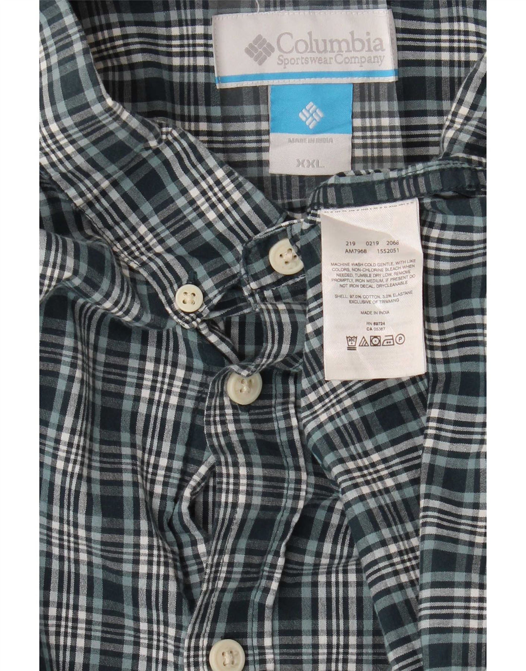 Columbia Camisa para hombre 2XL Algodón a cuadros verdes