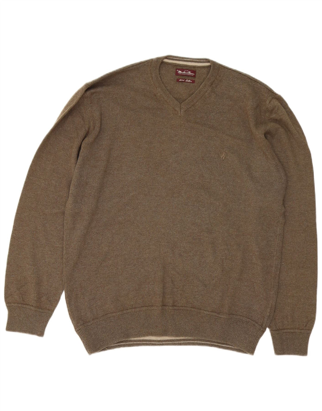 Marlboro Classics Jersey con cuello en V para hombre XL Lana caqui