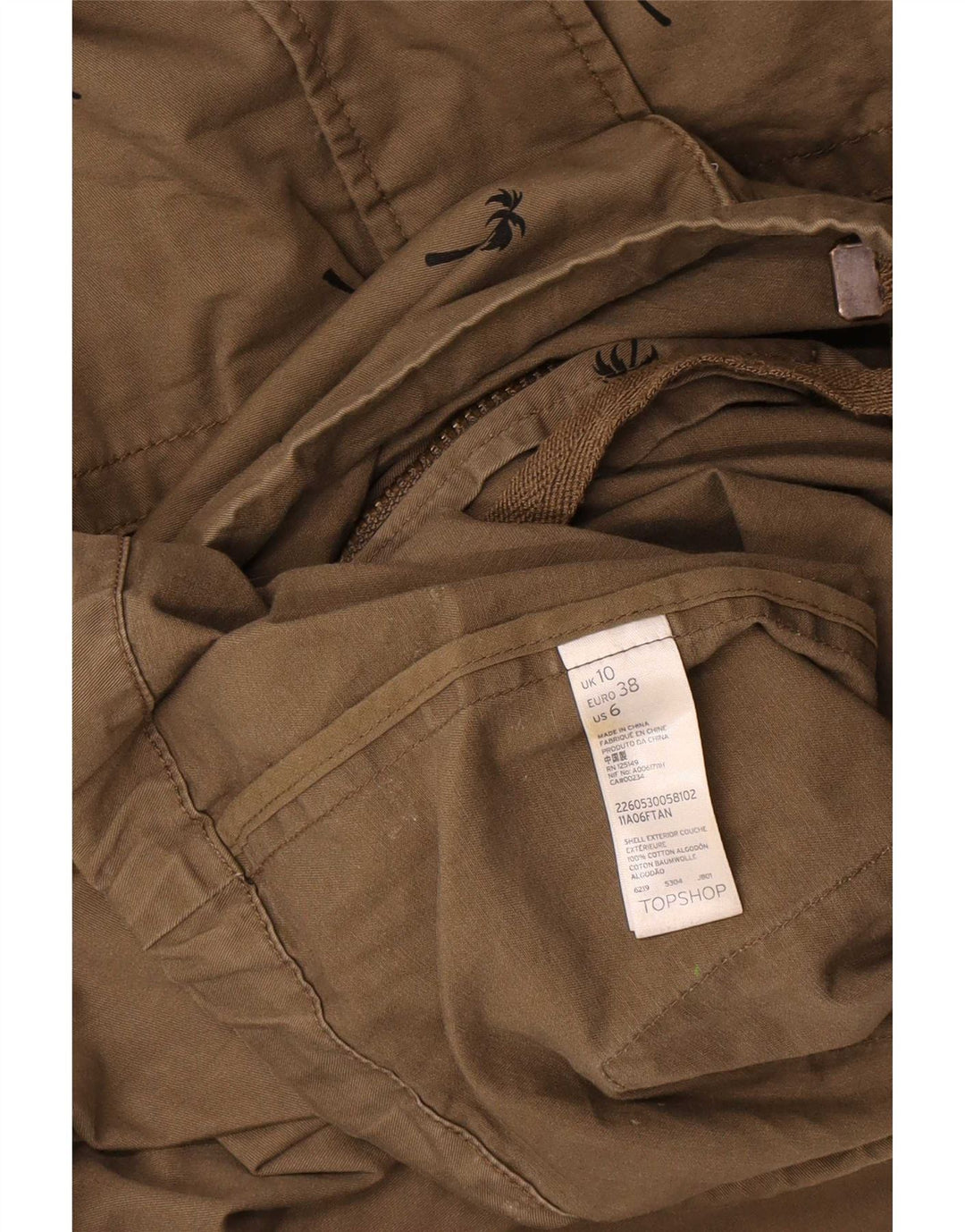 Topshop Chaqueta utilitaria de gran tamaño con estampado abstracto para mujer, talla 10, color caqui