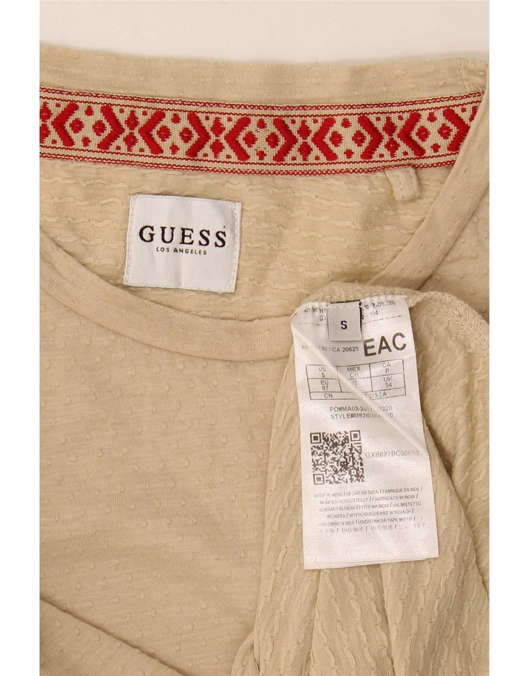Guess Camiseta para hombre Top Small Beige Cotton
