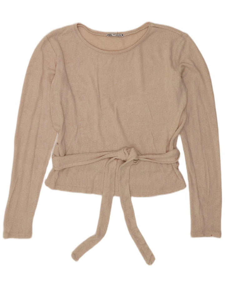 Zara Mujer Crop Top Manga Larga UK 44 Medio Beige
