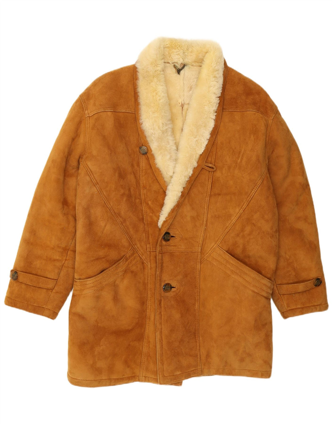 Vintage hombres shearling abrigo Reino Unido 40 grande beige shearling