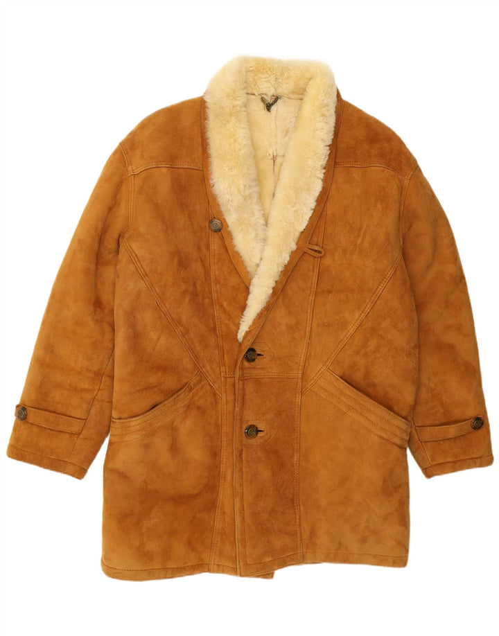 Vintage hombres shearling abrigo Reino Unido 40 grande beige shearling