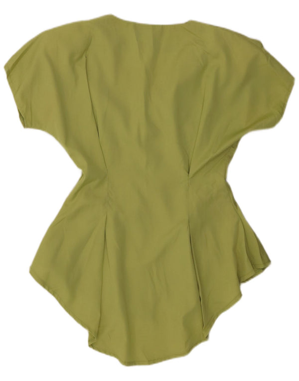 Vintage mujer camisa de manga corta blusa Reino Unido 10 pequeña viscosa verde