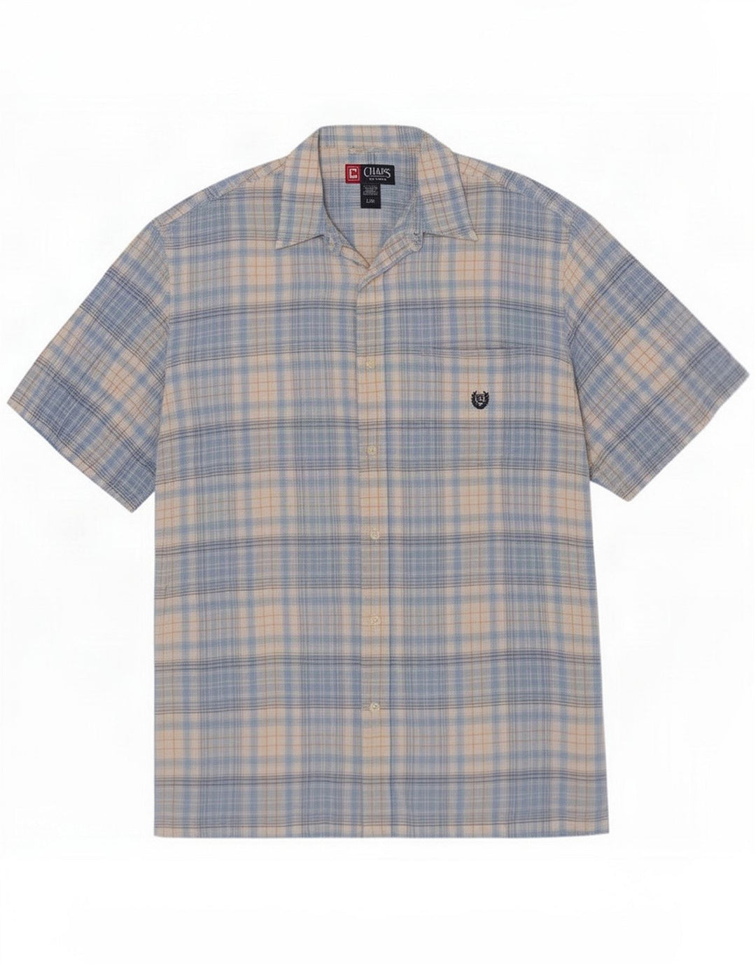 Chaps Camisa de manga corta para hombre de lino a cuadros azul grande