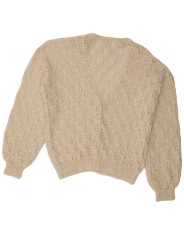 Vintage mujeres ver a través de cardigan suéter Reino Unido 20 2XL de blanco